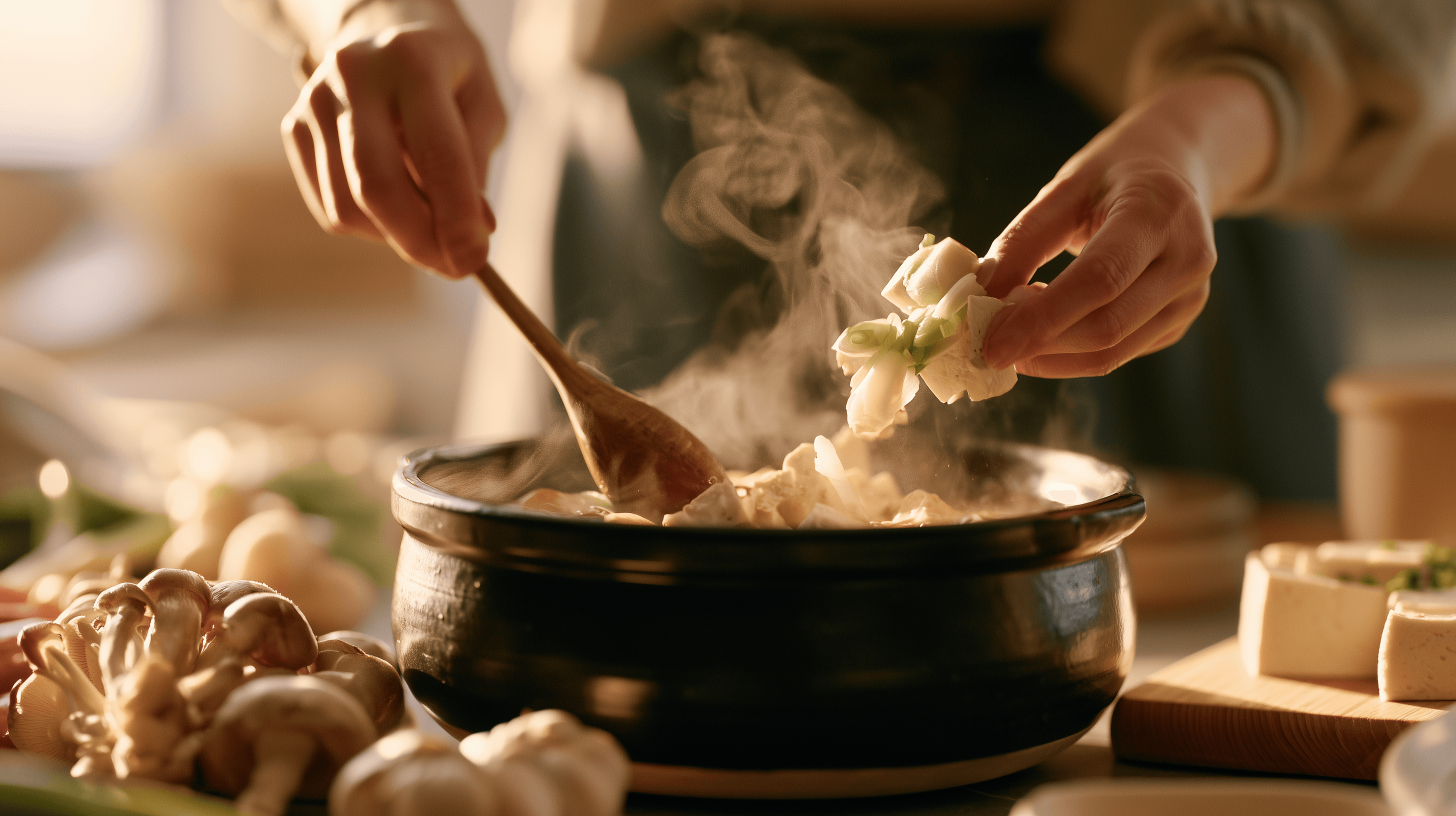 따뜻한 찌개를 직접 요리하는 모습